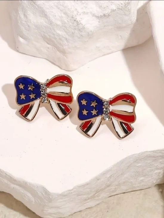 Patriotic Bow Stud Earrings - Red, White & Blue - Picture 1 of 3